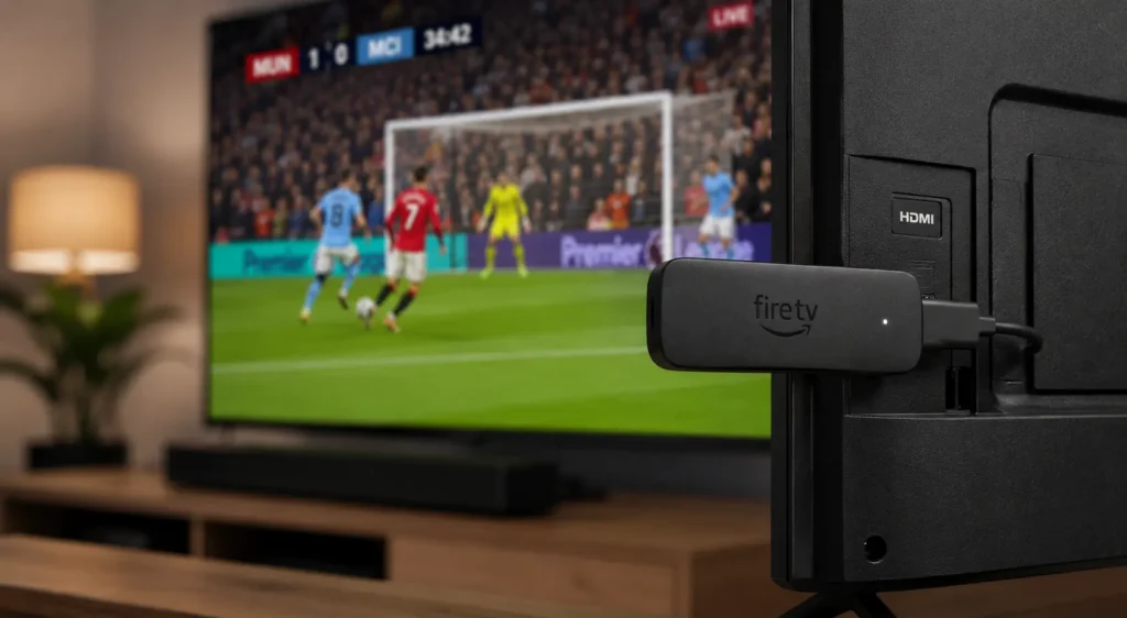 Amazon Fire Stick connected to television for streaming sports