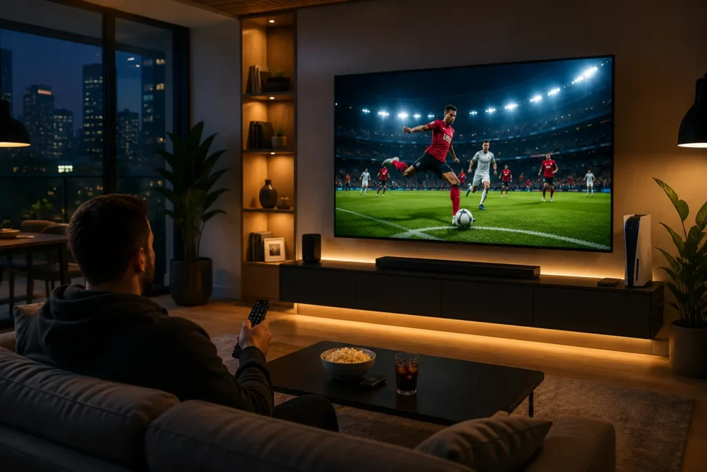Best IPTV service streaming on a smart TV in a modern living room