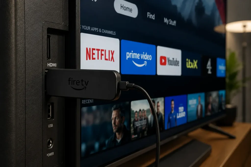Amazon Firestick connected to television ready for IPTV setup