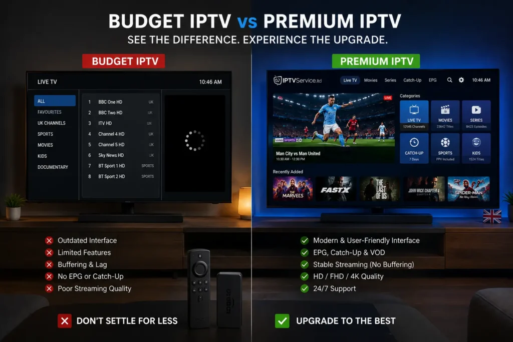 Comparison of IPTV subscription price tiers shown on smart TV interface