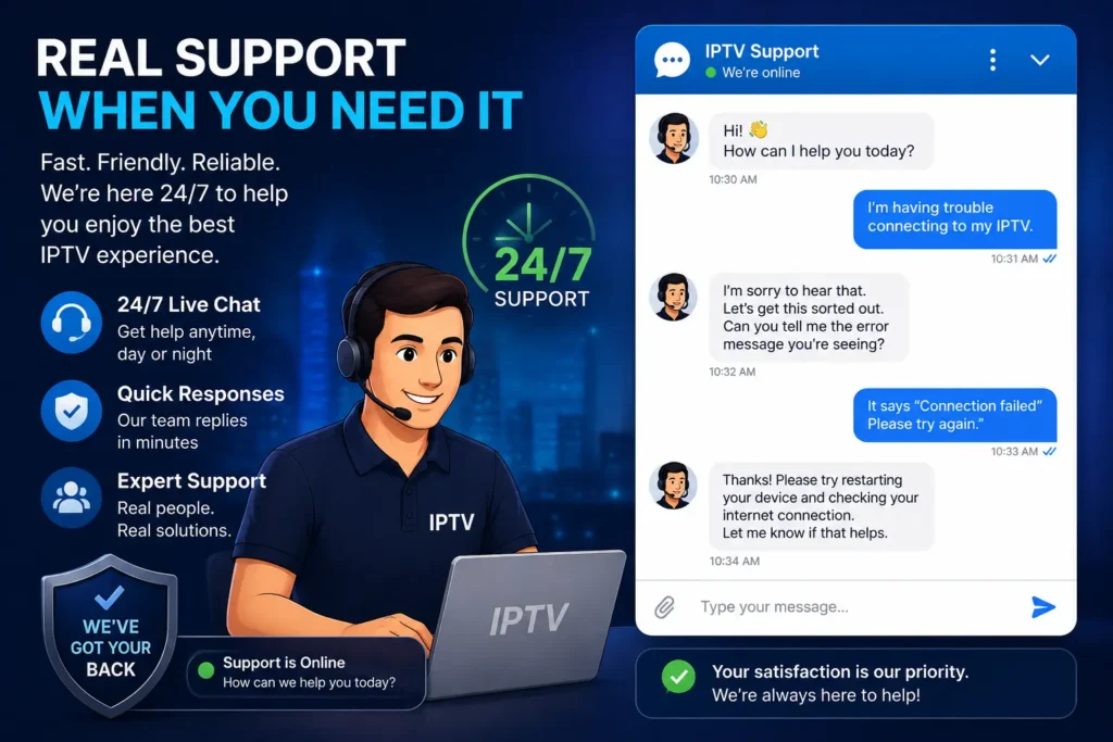 customer support chat interface for an IPTV reseller business