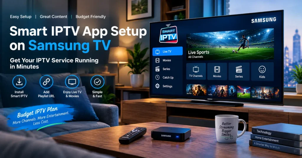 Smart IPTV app setup on a Samsung TV for a budget service IPTV plan