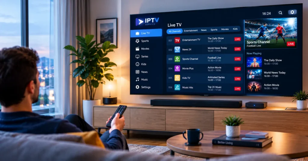 Smart TV displaying an abonnement iptv channel guide interface
